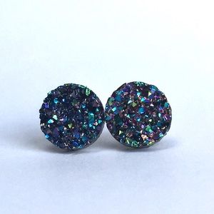 Druzy Small Iridescent Purple Round Stud Earrings